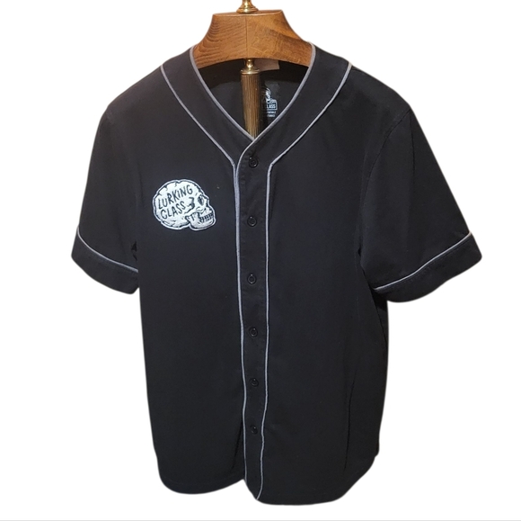 Lurking Class Sketchy Zumiez Skull Reaper Black Baseball Button Shirt Sz Large - Picture 1 of 7